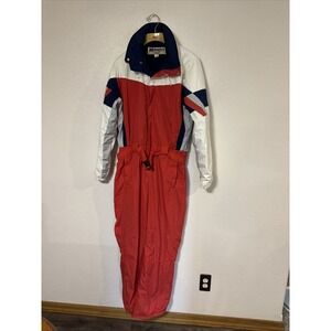 Vintage Obermeyer Ski Suit Mens medium  Red Gray  Belted Gore Tex One Piece Snow